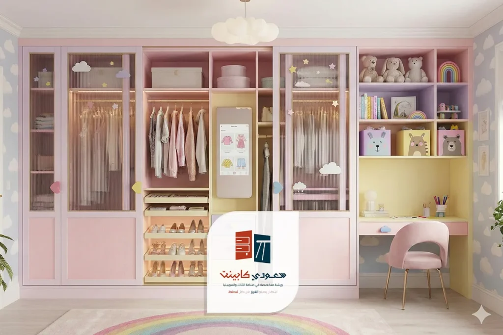 دولاب ملابس مع طاولة دراسة غرفة البنات